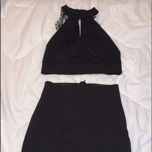 2 piece black halter lace back